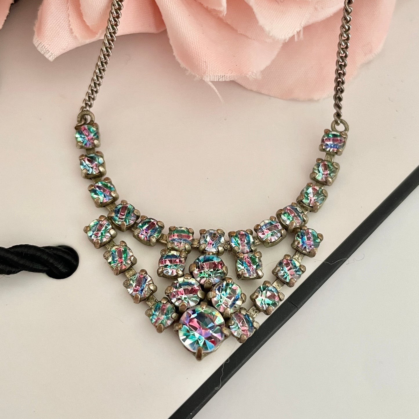 1930s Iris Crystal Rainbow Art Deco Necklace