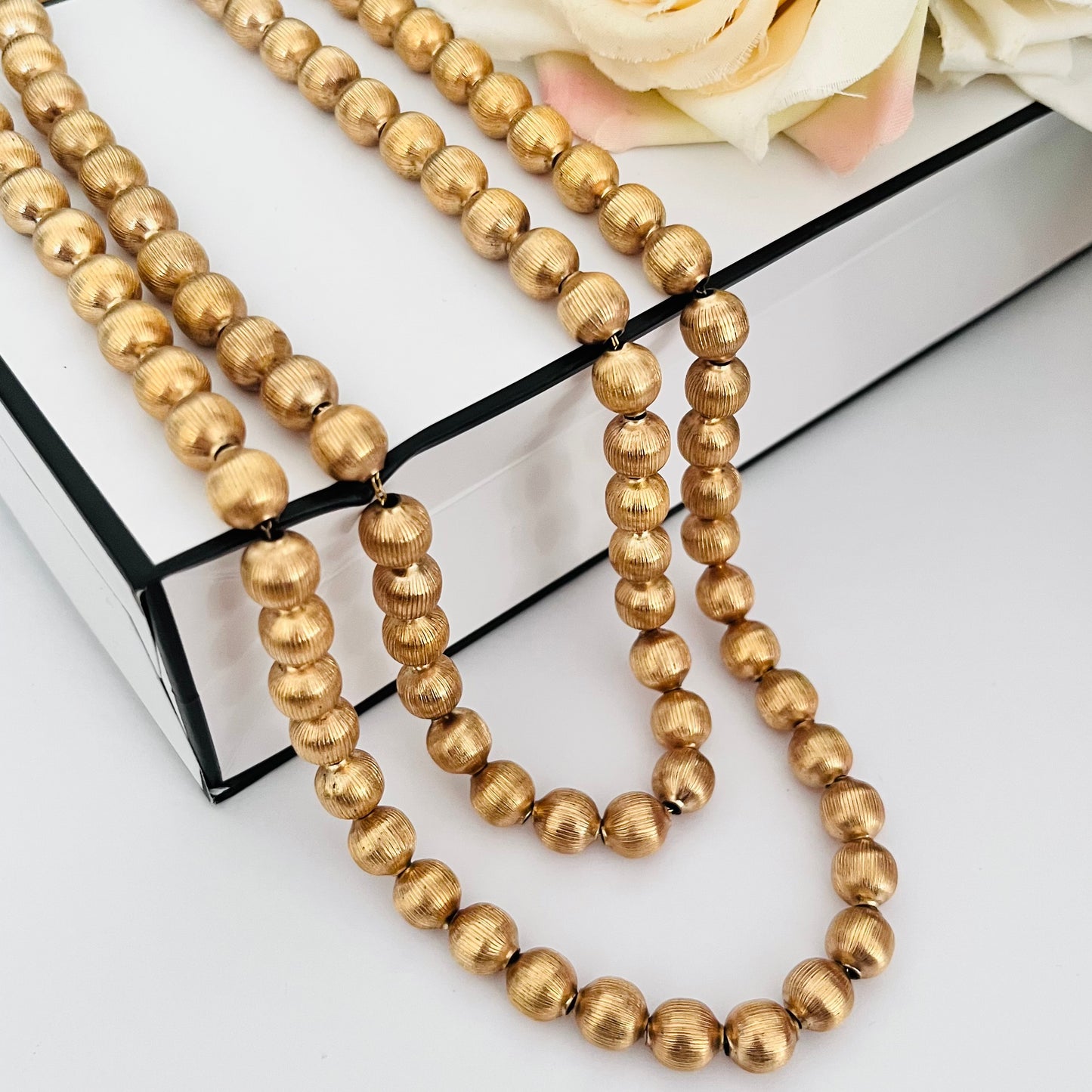 1960s Trifari Gold Plated Ball Chain Multistrand Statement Necklace