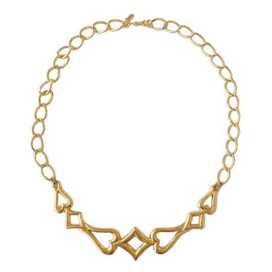 1980s Monet Heart and Diamond Gold Plated Collar Necklace