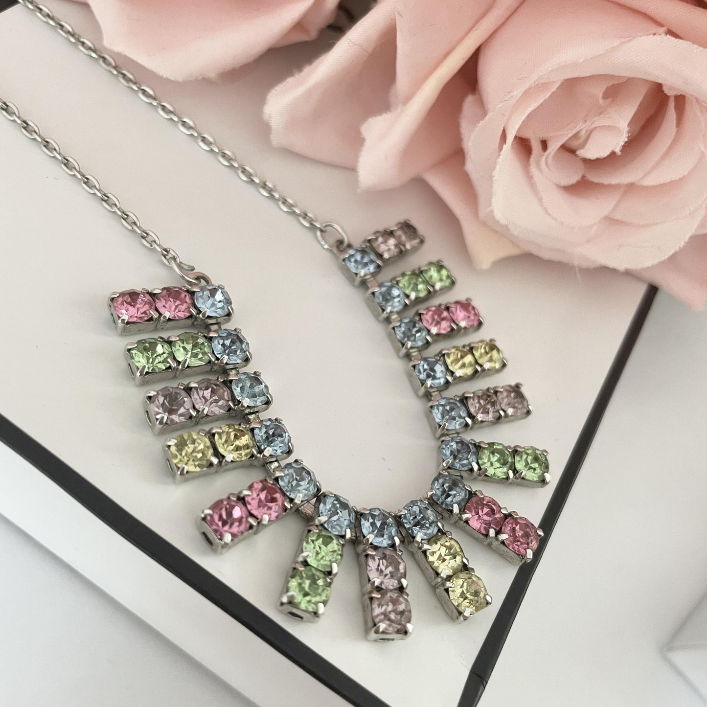 1950s Rainbow Pastel Diamanté Sparkly Necklace