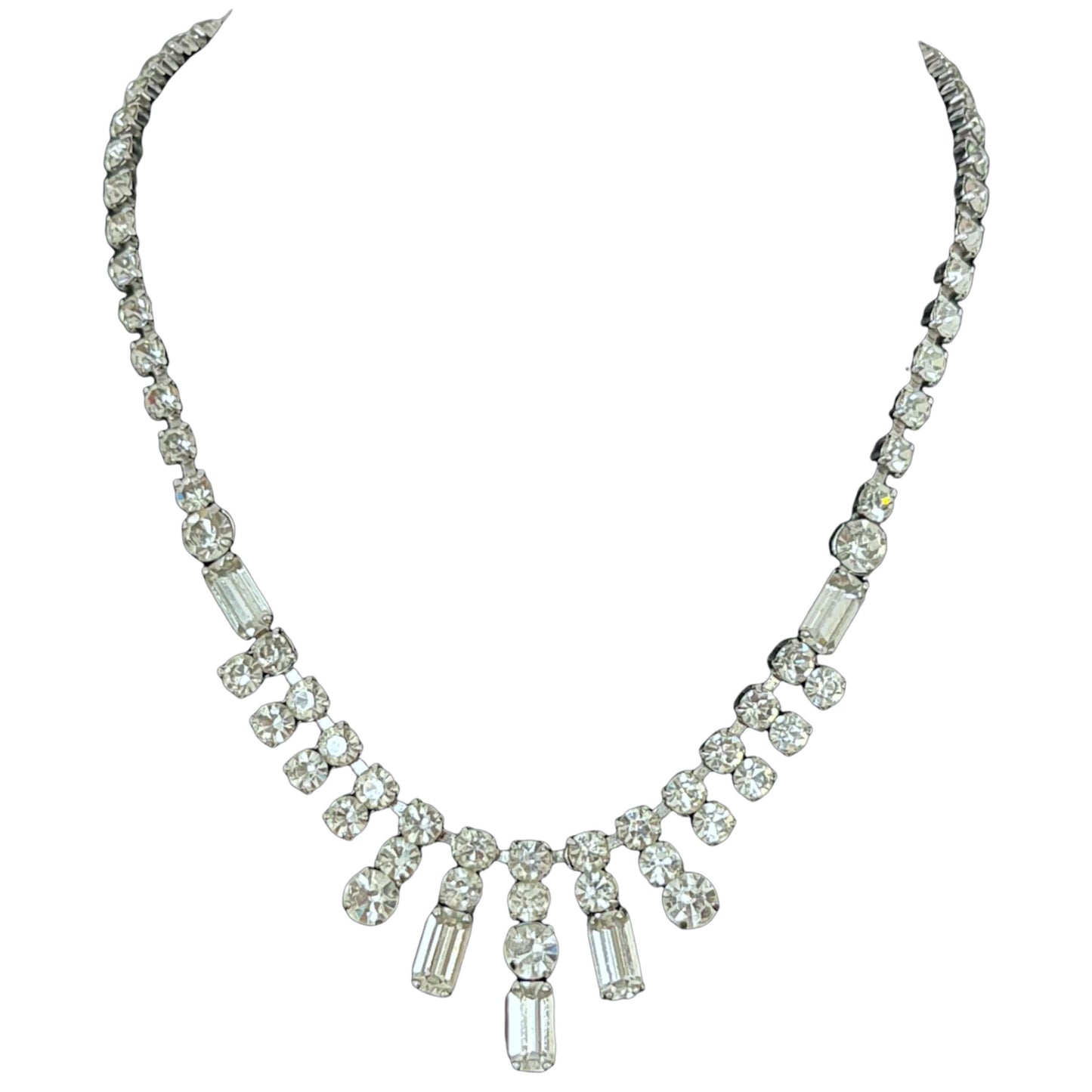 1980s Silver Sparkly Diamanté Necklace