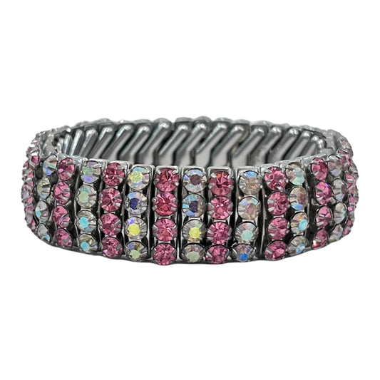 1950s Aurora Borealis and Pink Diamanté Sparkly Expandable Cuff Bracelet