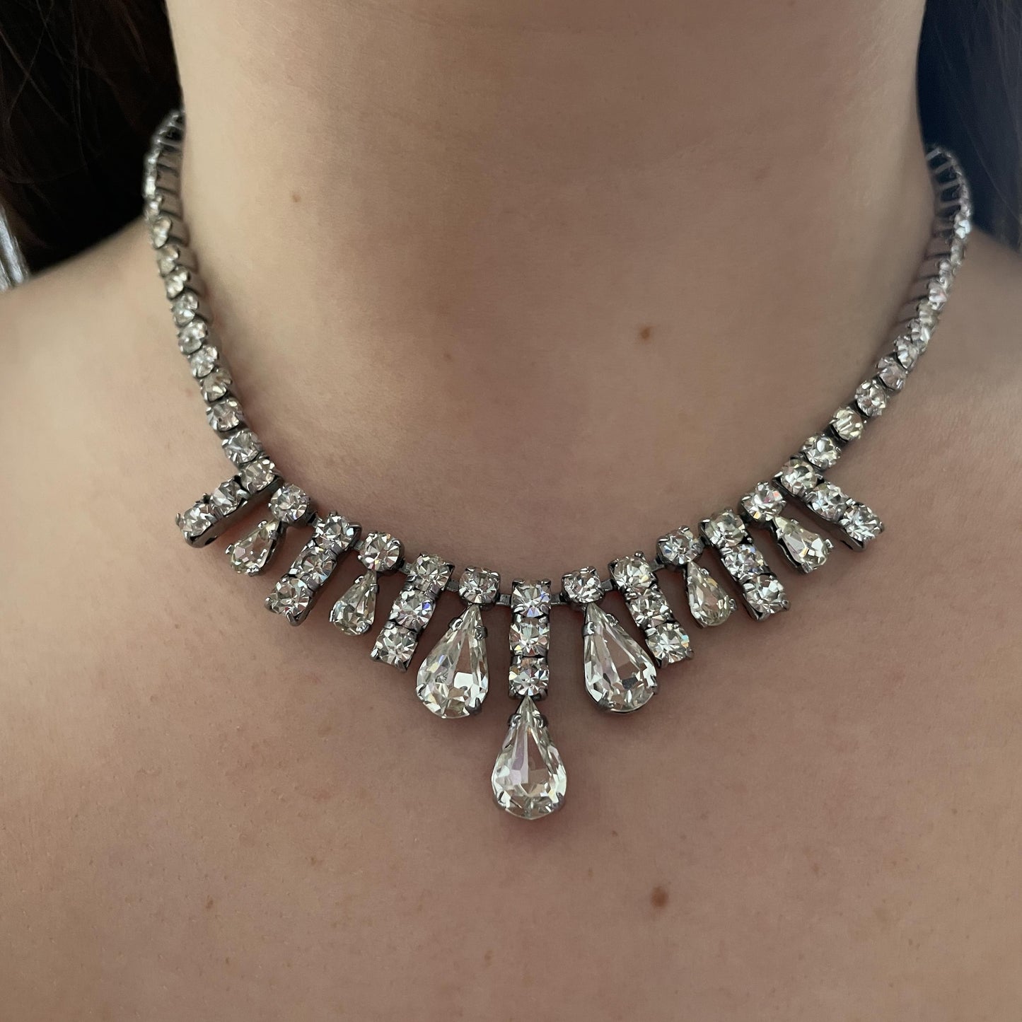1980s Sparkly Silver Bling Necklace