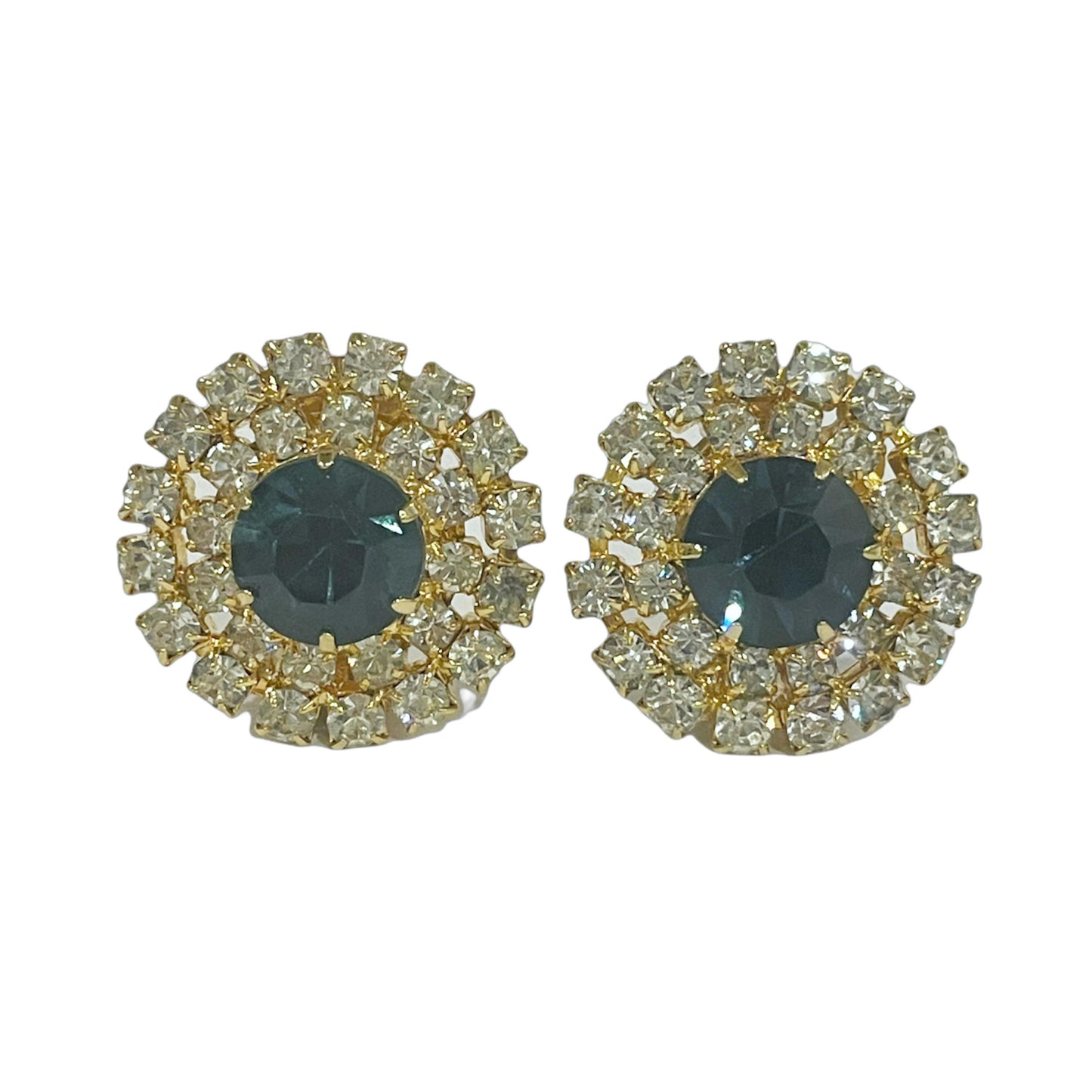 1980s Sparkly Royal Blue Diamanté Clip On Earrings