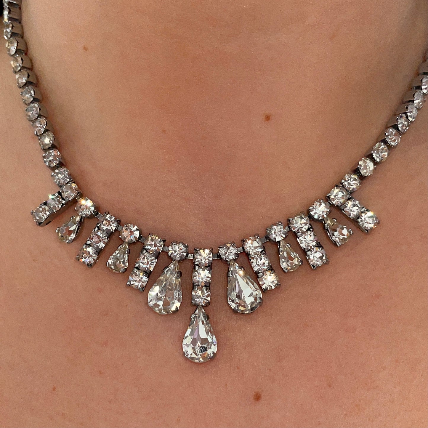 1980s Sparkly Silver Bling Necklace