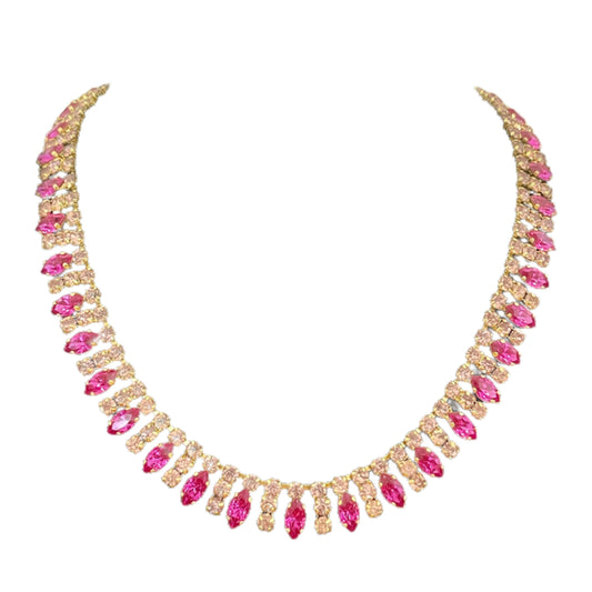 1950s Statement Lilac and Hot Pink Diamanté Bling Necklace