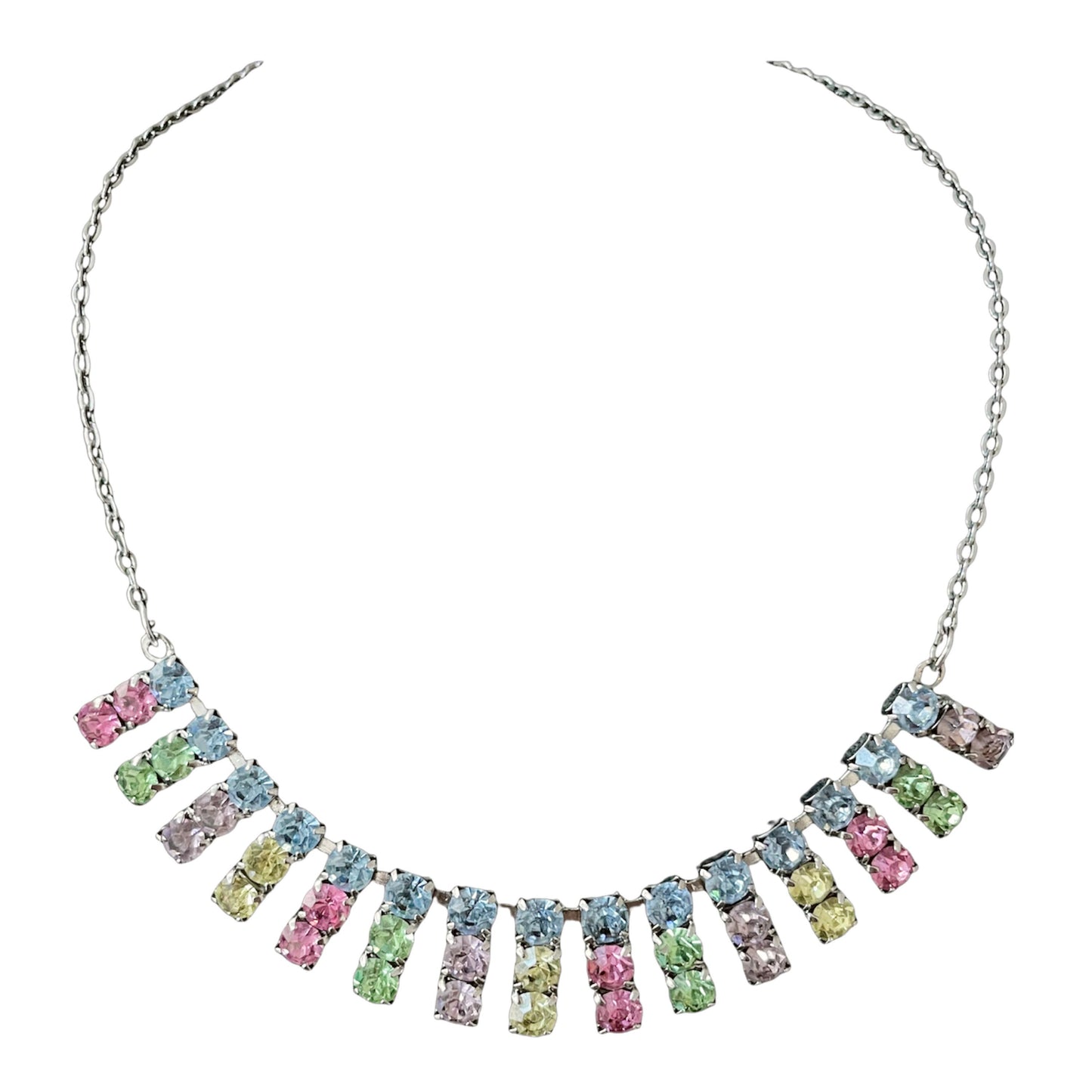 1950s Rainbow Pastel Diamanté Sparkly Necklace