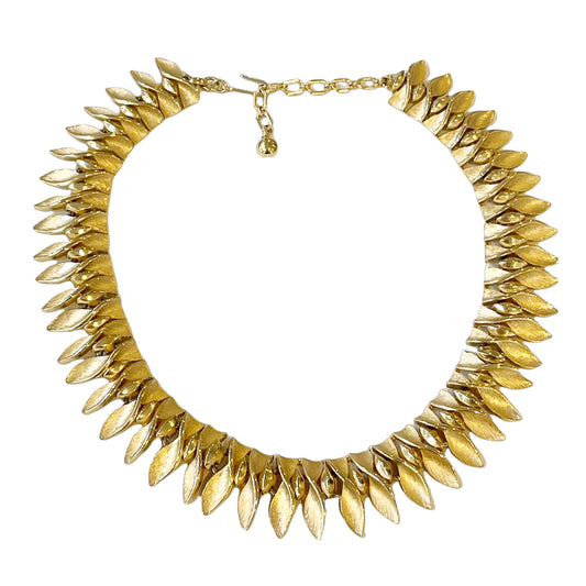 1960s Trifari Brutalist Brushed Gold Tone Statement Collar Necklace