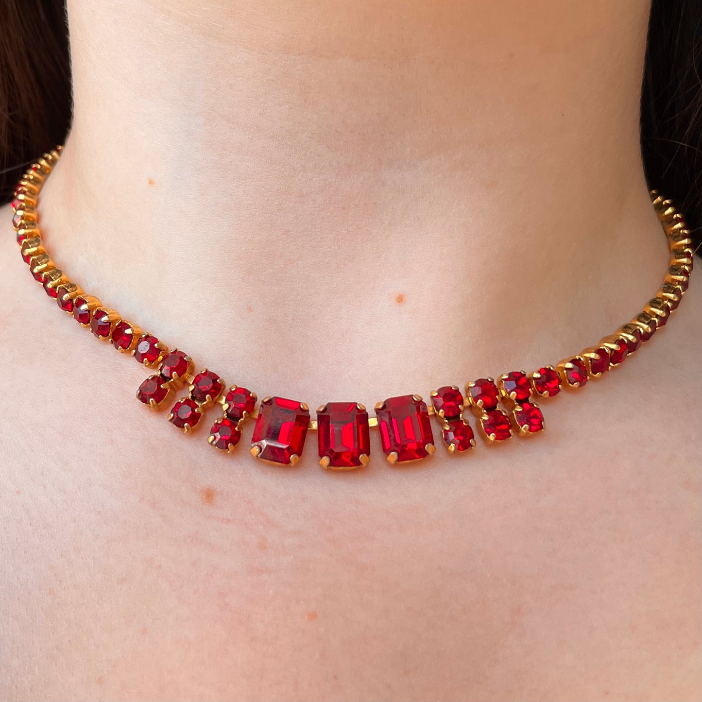 1950s Ruby Red Sparkling Necklace