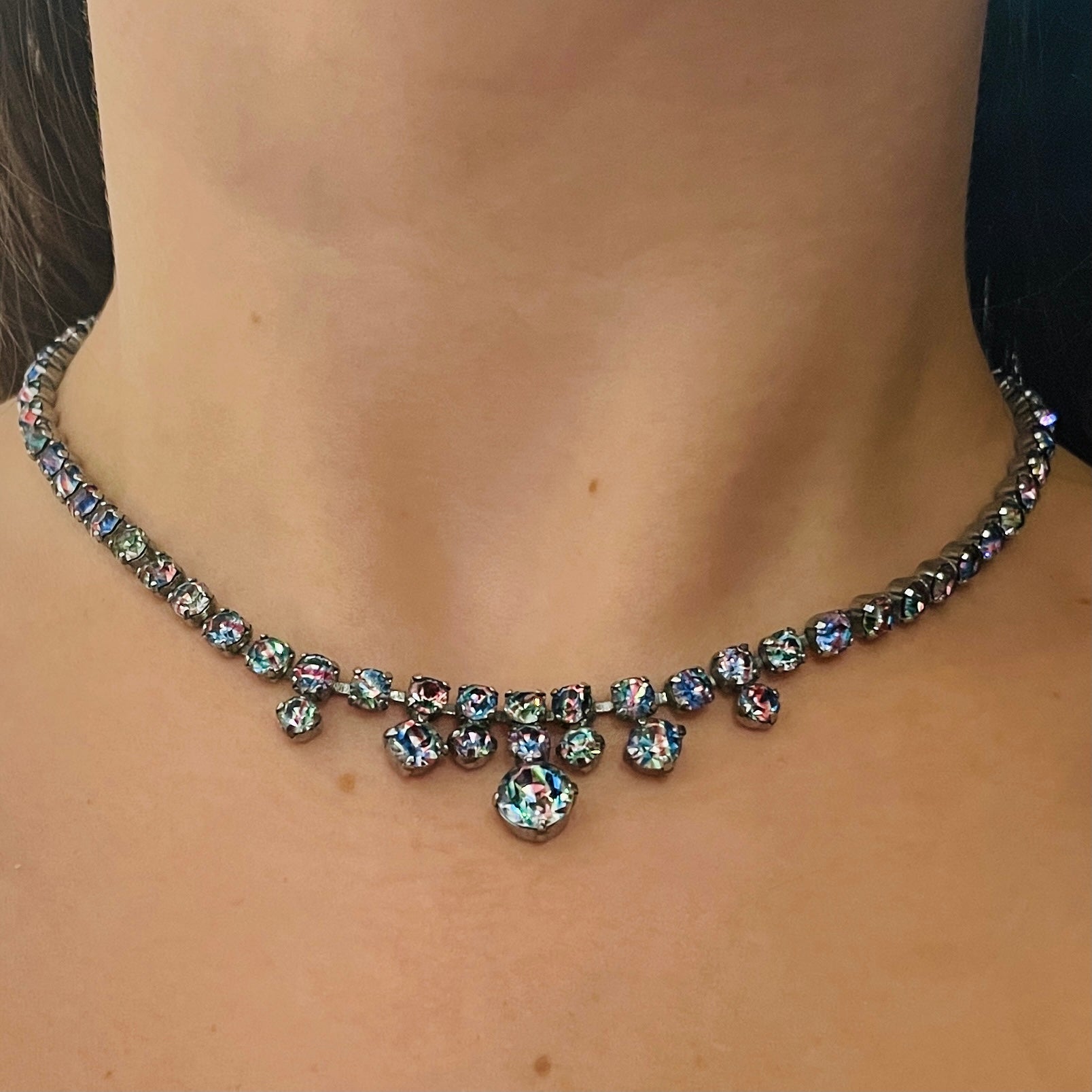 1930s Beautiful Iris Rainbow Crystal Necklace