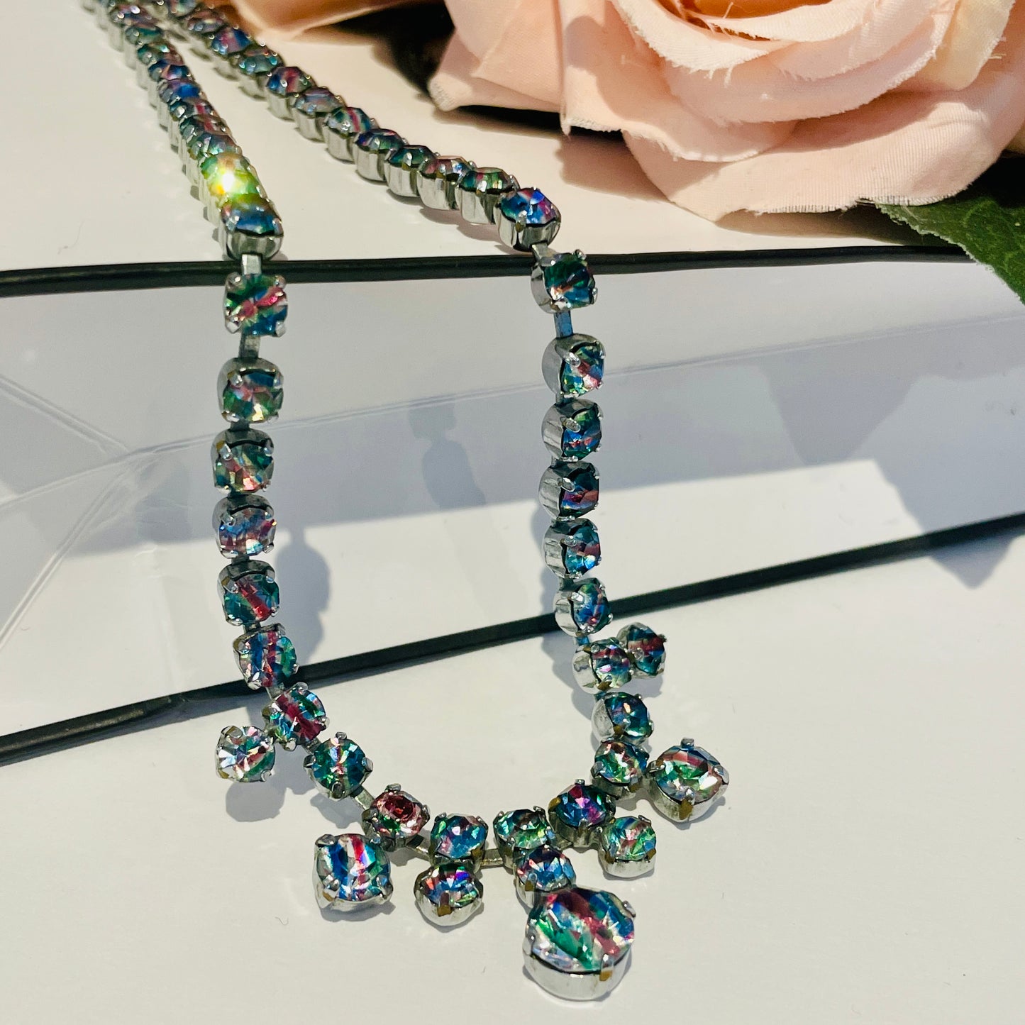 1930s Beautiful Iris Rainbow Crystal Necklace