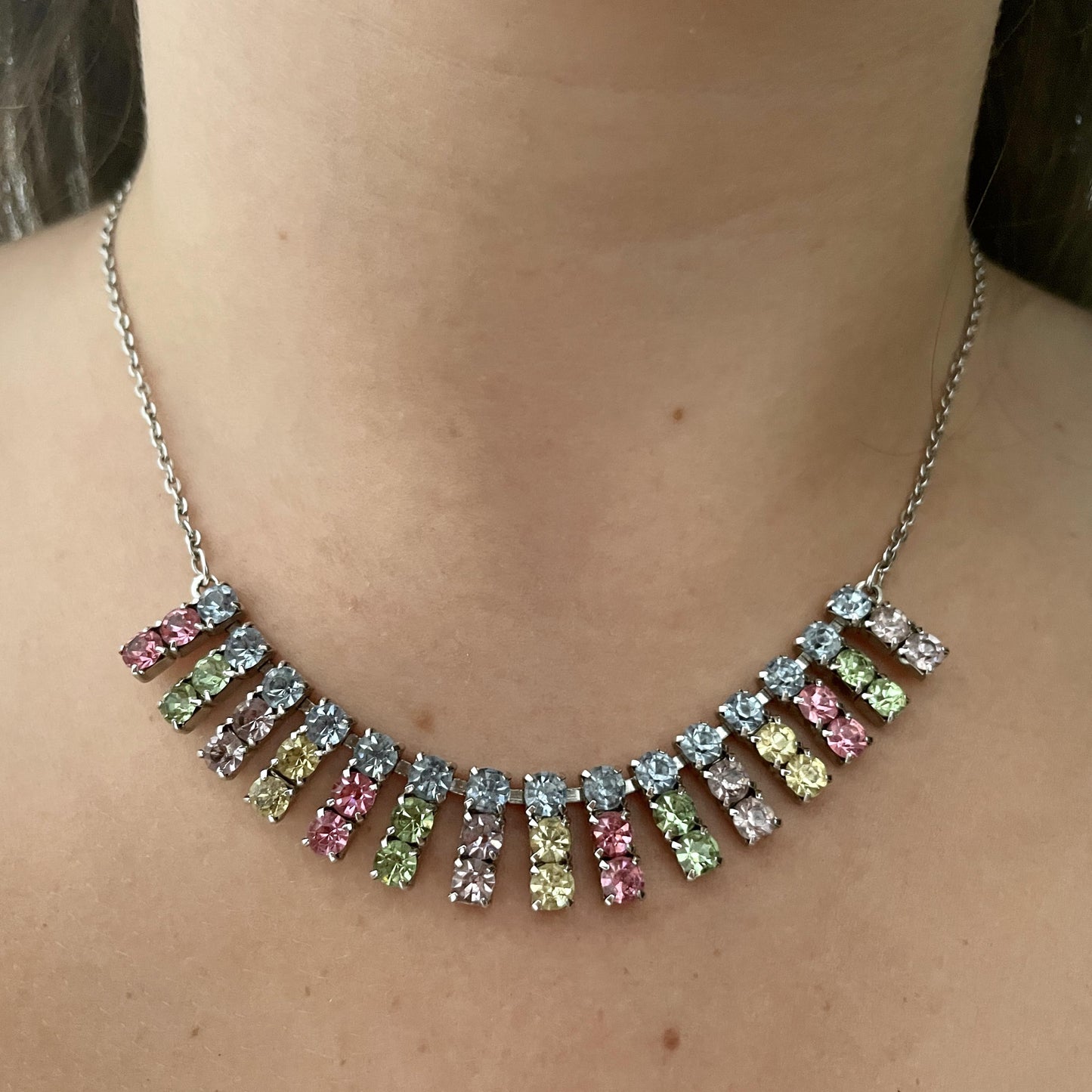 1950s Rainbow Pastel Diamanté Sparkly Necklace