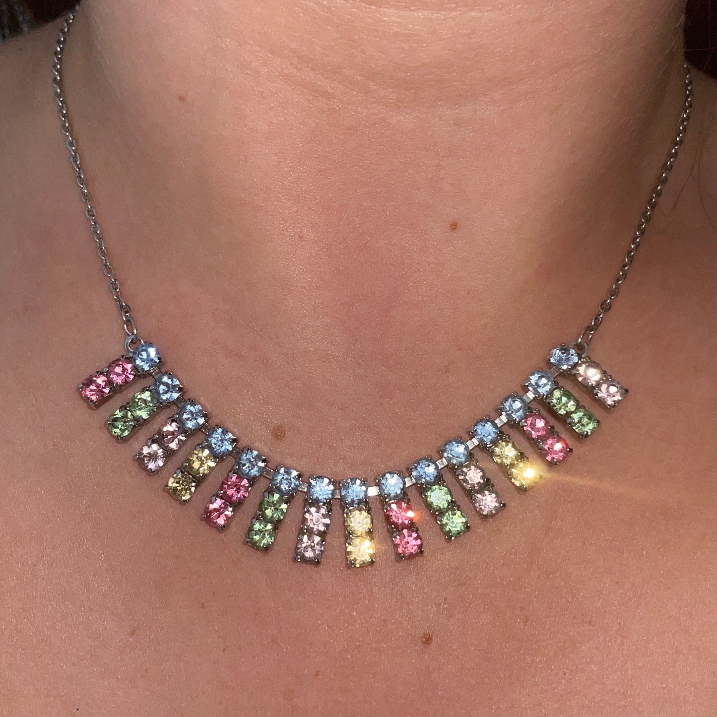 1950s Rainbow Pastel Diamanté Sparkly Necklace