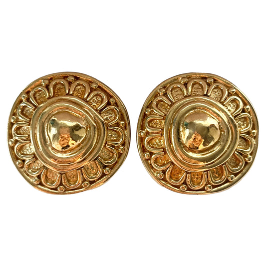 1980s Dior Gold Plated Irregular Shaped Circle Clip On Earrings