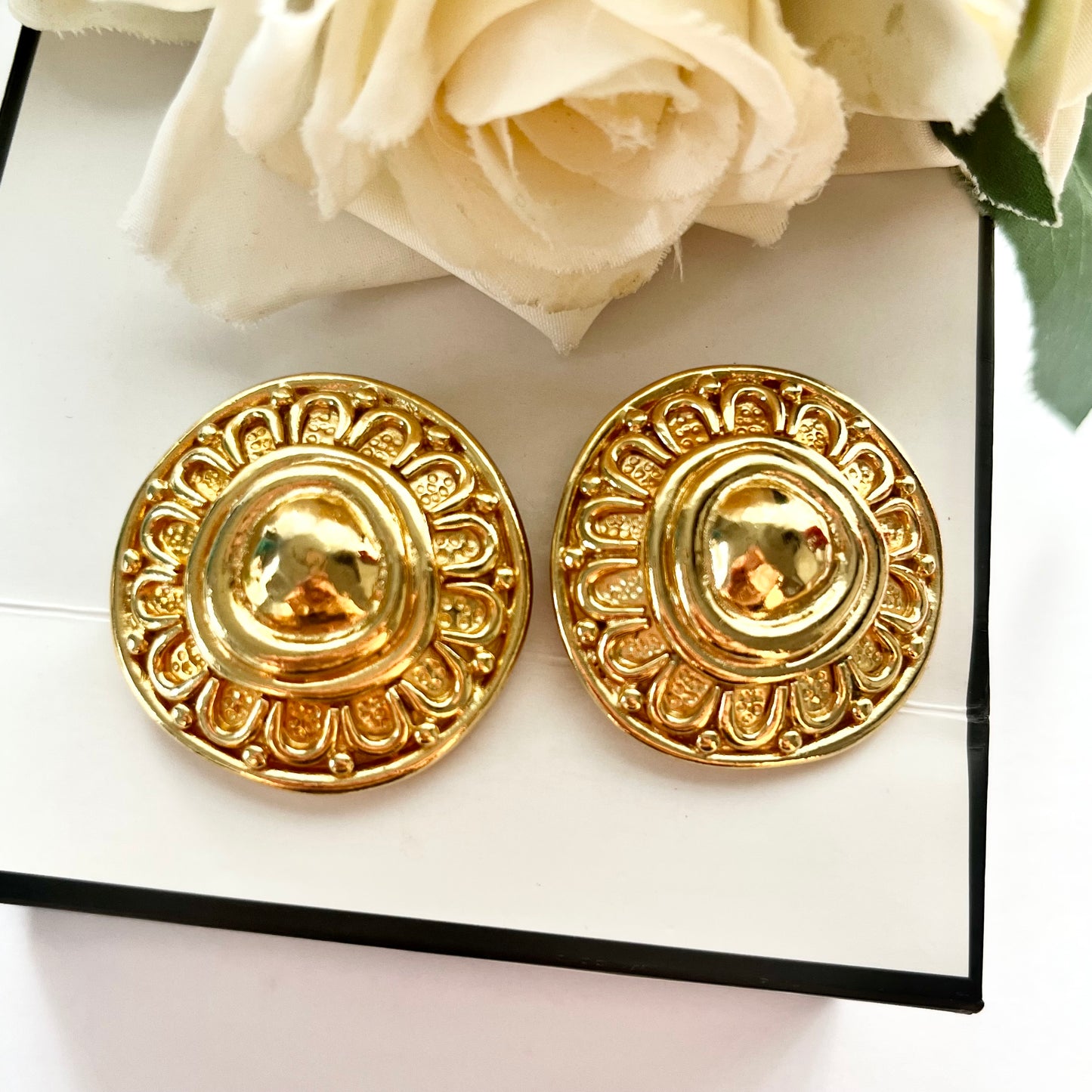 1980s Dior Gold Plated Irregular Shaped Circle Clip On Earrings