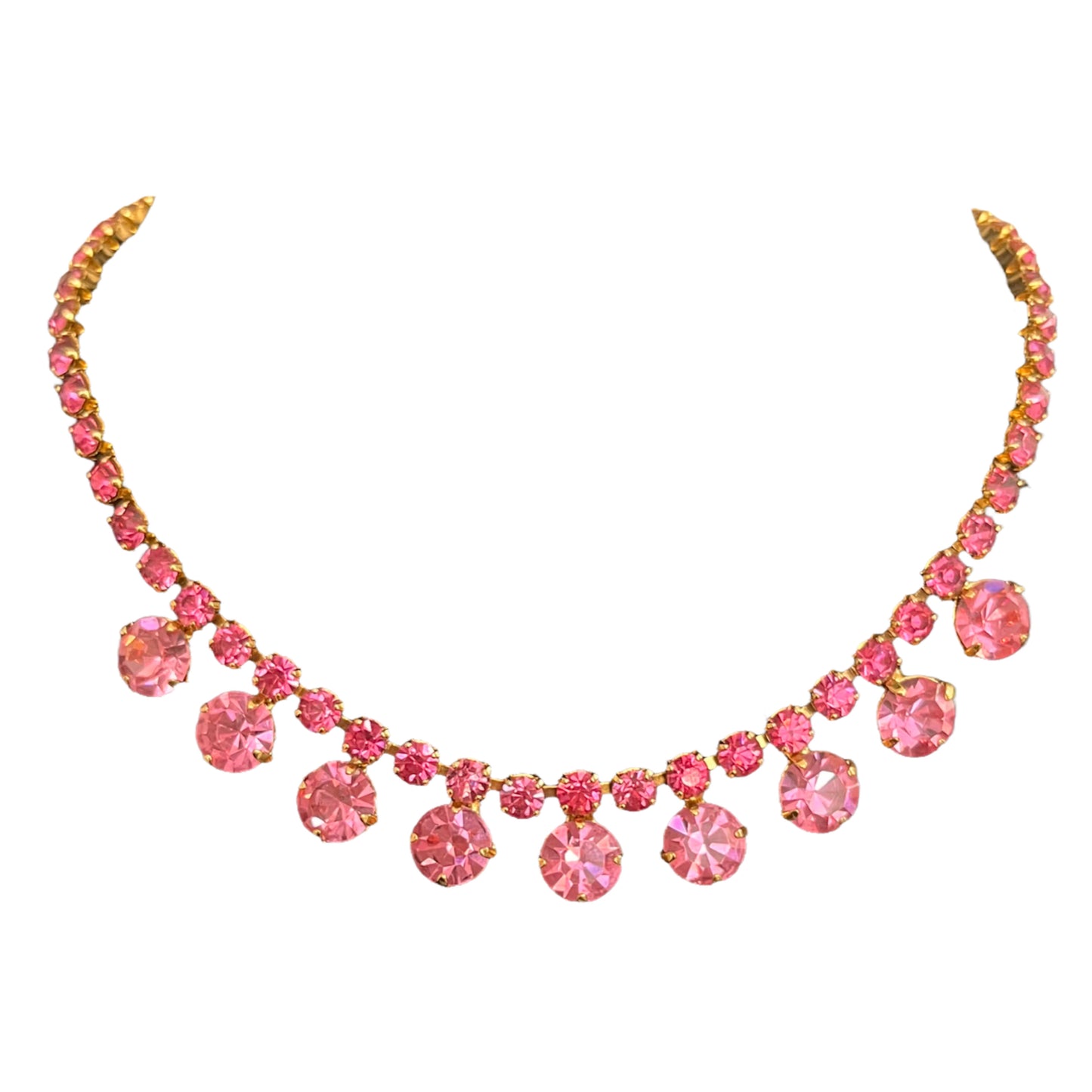 1950s Princess Pink Diamanté Gold Plated Sparkly Necklace