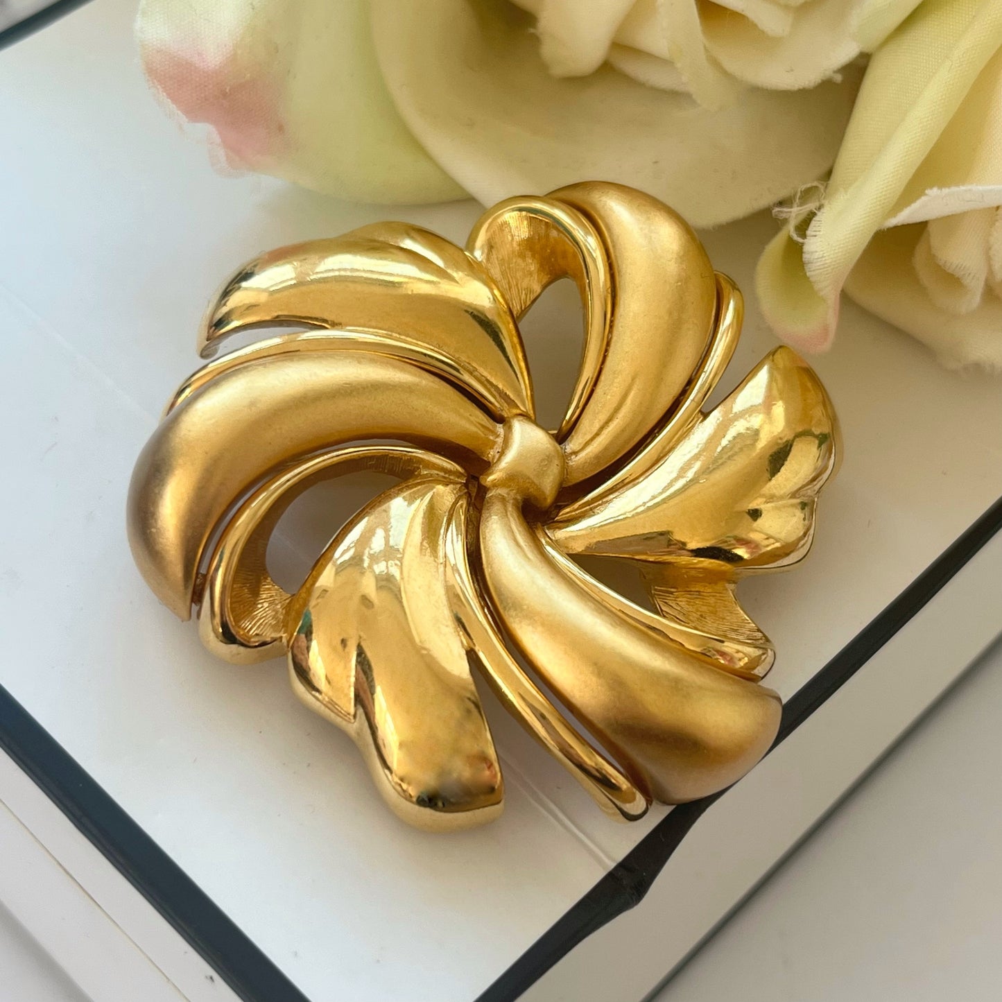 1960s Monet Brushed Gold Plated Swirl Brooch