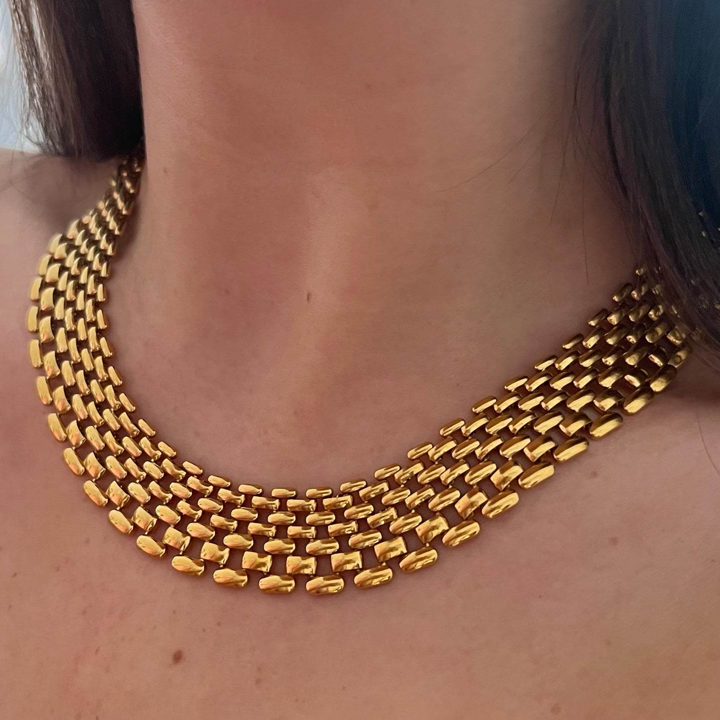 1980s Napier Gold Plated Statement Collar Chain Necklace