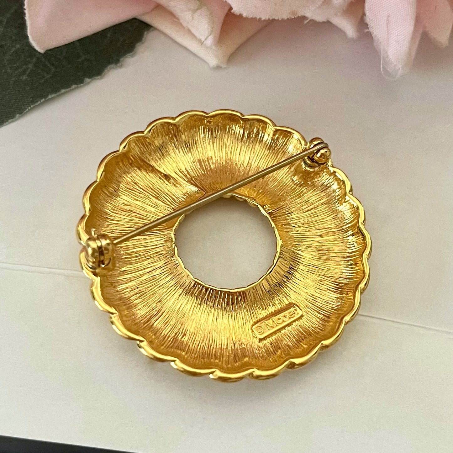 1980s Monet Gold Plated Circle Brooch